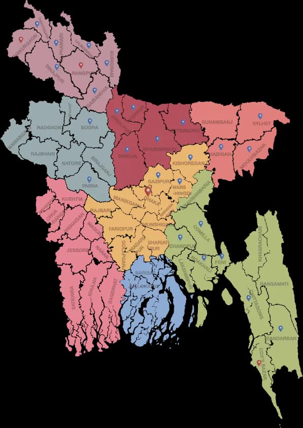 Bangladesh map with coverage